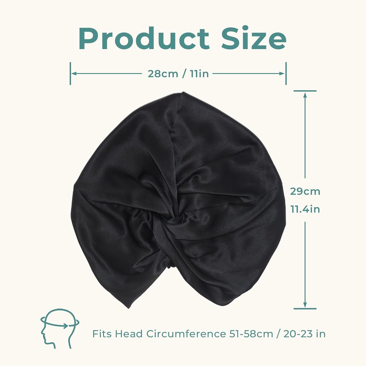 Black Double Layer Mulberry Silk Bonnet, detail view