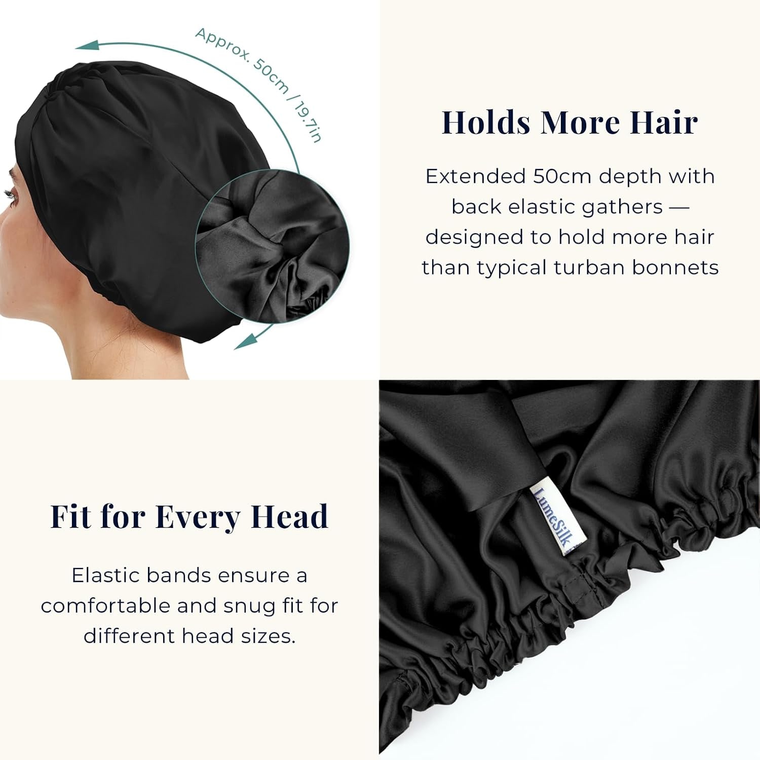 Black Double Layer Mulberry Silk Bonnet, detail view